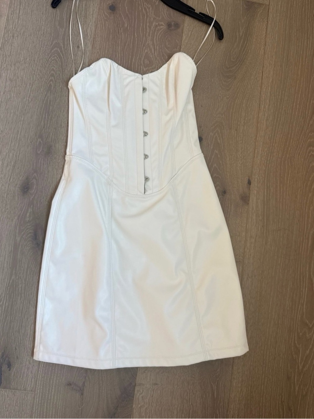 Urban Outfitters White Faux-Leather Corset Mini Dress with Thin Straps